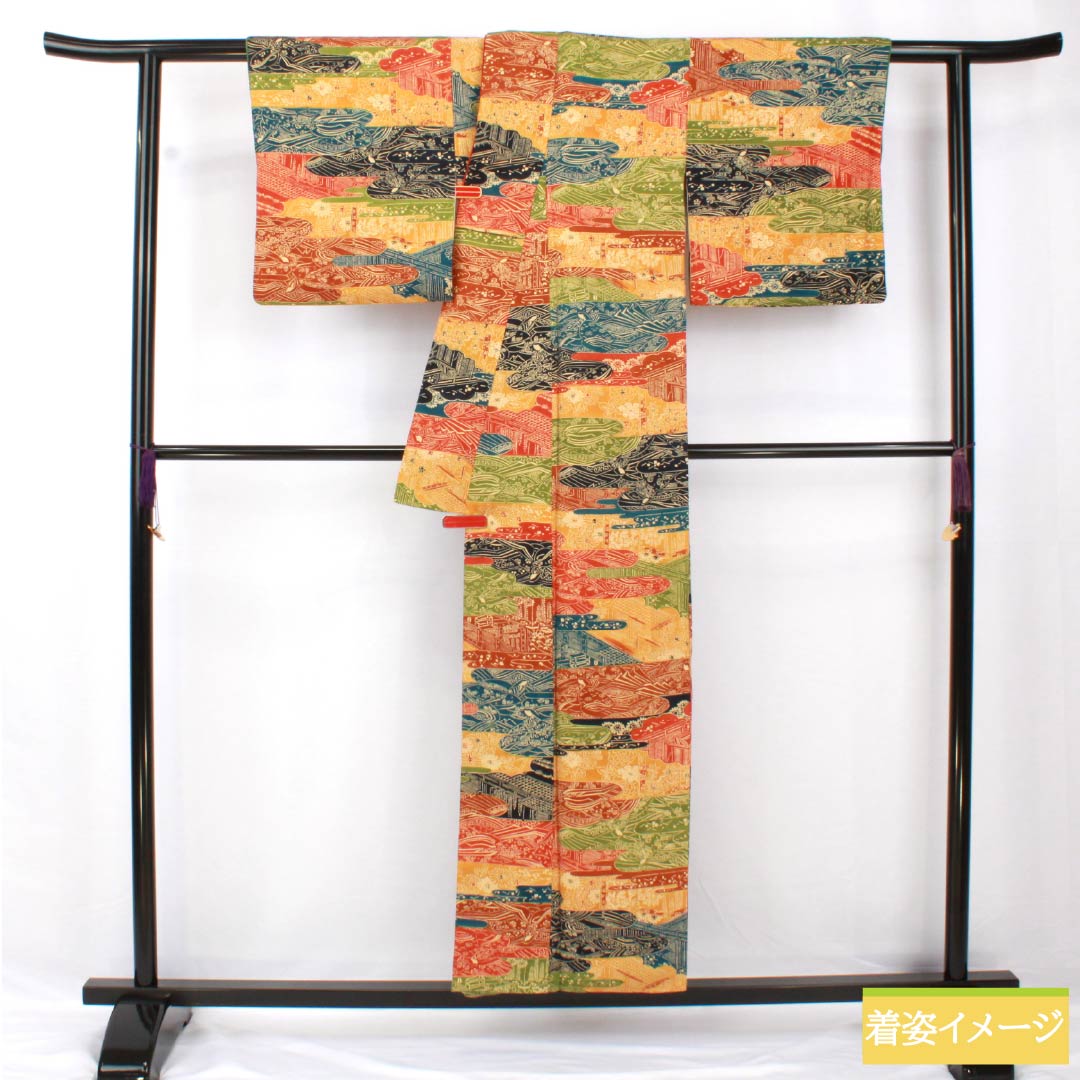 Komon, pure silk, length 153cm, sleeve length 63cm, lined, stencil dyeing, cloud pattern, classic pattern, half collar, A rank, gradation style, 1115005533299