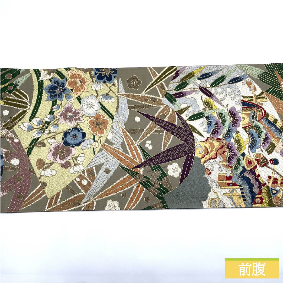 袋帯 正絹 消炭鼠色（けしずみねずみいろ） 留袖用 振袖用 白綾苑大庭 松竹梅 帯丈444cm Aランク 六通 フォーマル グレー系 1123013623322