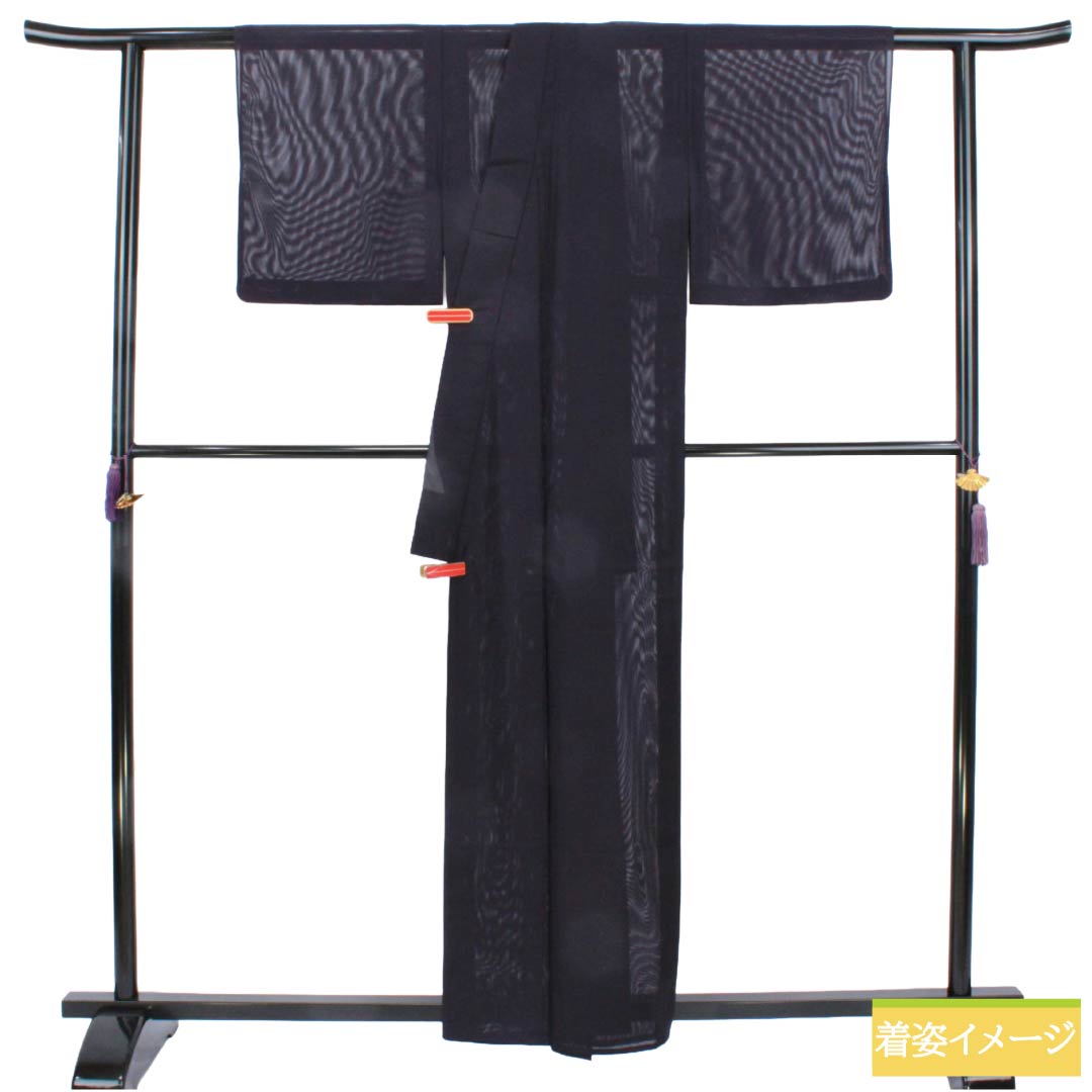 夏物 ポリエステル 色無地 Sランク 身丈160cm 裄丈62.5cm 褐色（かちいろ） 洗える着物 素無地 絽 紫系 1132005812420