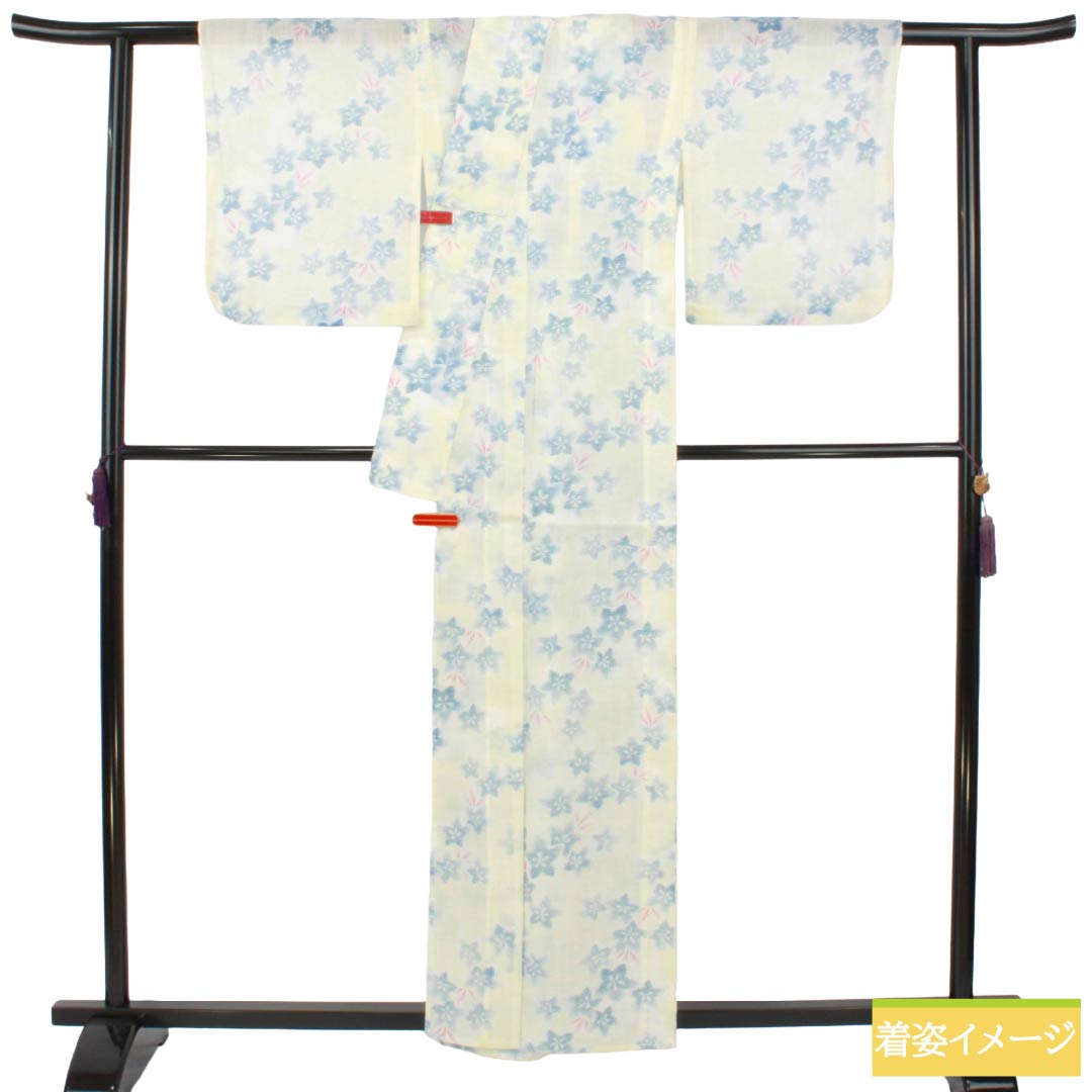 夏物 麻 紬 Sランク 身丈158.5cm 裄丈64cm 白百合色（しらゆりいろ） 夏上布 縮 花柄 紗 白系 1132003622311