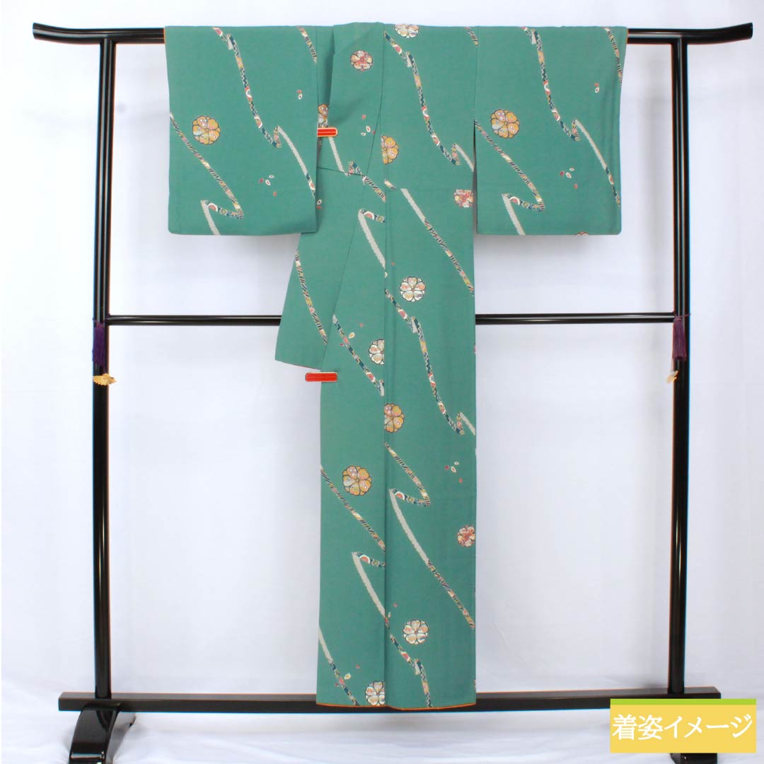 リサイクル着物】小紋 正絹 身丈152.5cm 裄丈64.5cm 袷 山藍摺色