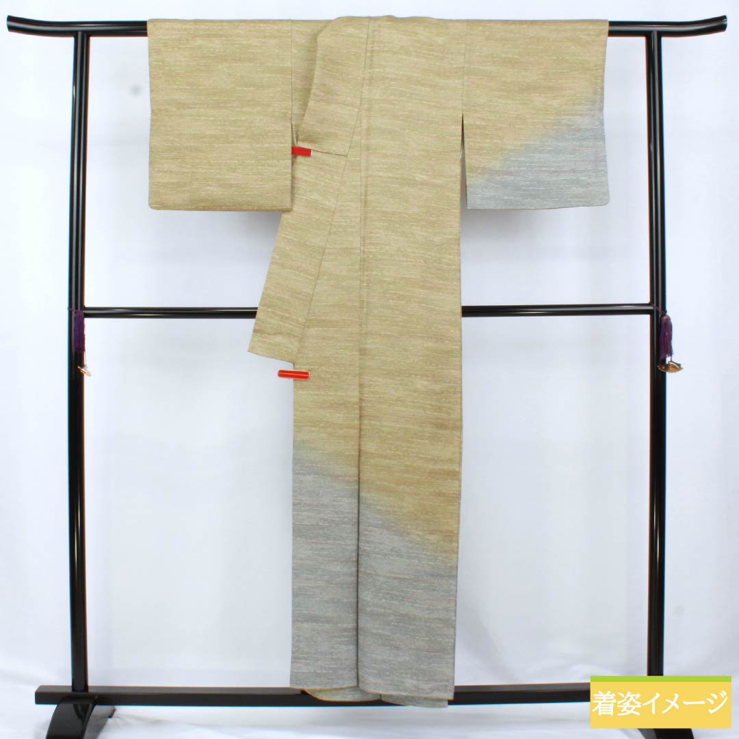 訪問着 正絹 Aランク 袷 身丈153.5cm 裄丈63cm 利休色（りきゅういろ） ボカシ染 緑系 1112006123219