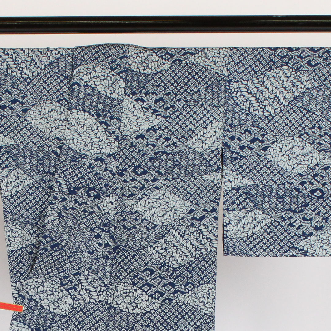 Komon, Length 162.5cm, Sleeve length 64cm, Single layer, Floral pattern, Pure silk, S rank, Navy blue, 1115000162318