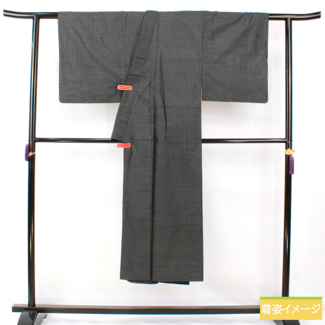 Men's Pure Silk A-Rank Kimono, Length 139cm, Sleeve Length 67.5cm, Oshima Tsumugi 100 Tortoiseshell Weave, Lined, Gray, with Basting Threads, Product Number: 1119001793322