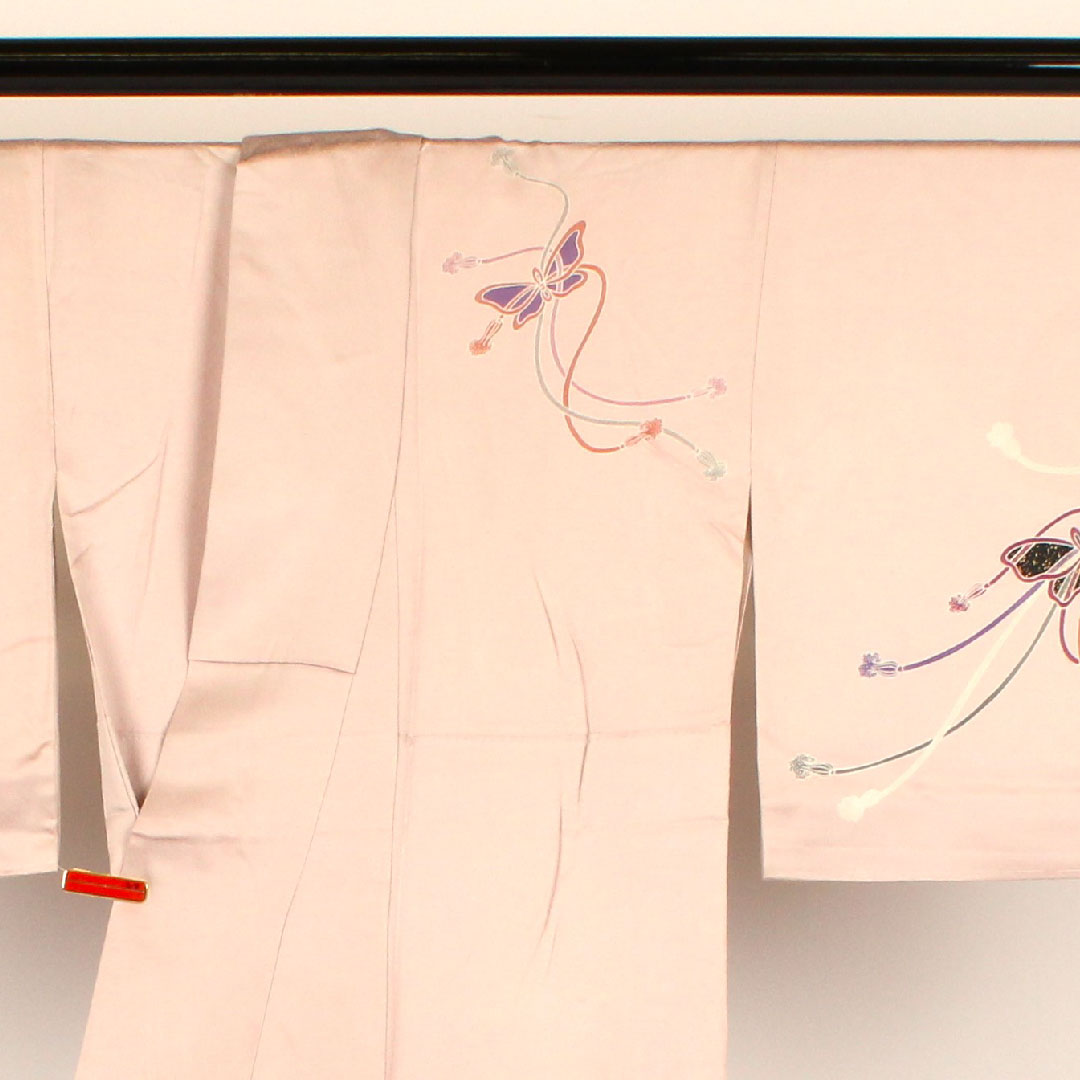 Homongi, lined, length 162.5cm, sleeve length 66cm, butterfly, pure silk, S rank, pink, 1112000252413