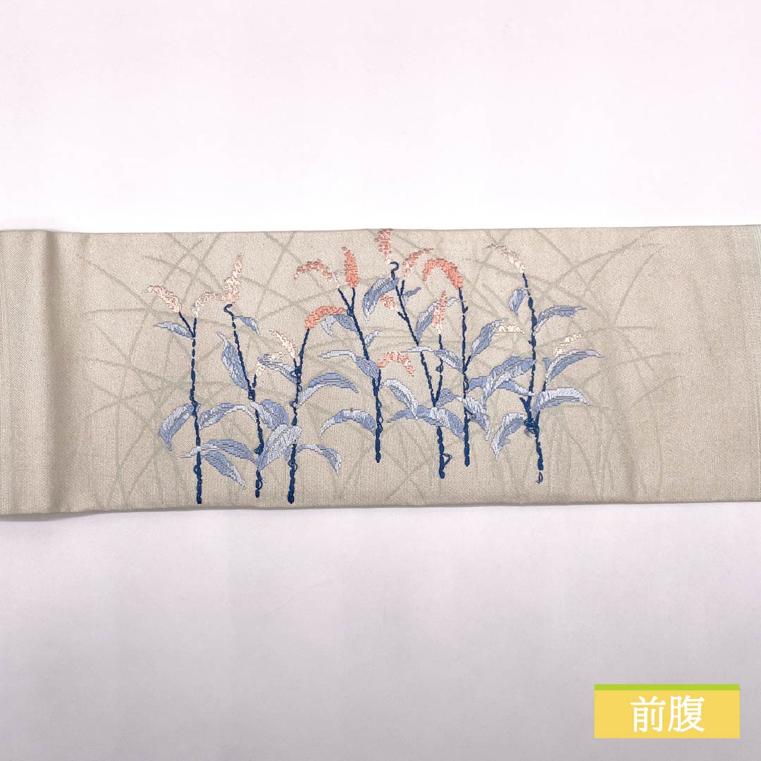 Nagoya obi, Unohanairo (color of Unohana), Karaori, floral pattern, obi length 359cm, pure silk, A rank, point pattern, casual, light blue, 1124007423324, Nagoya tailoring