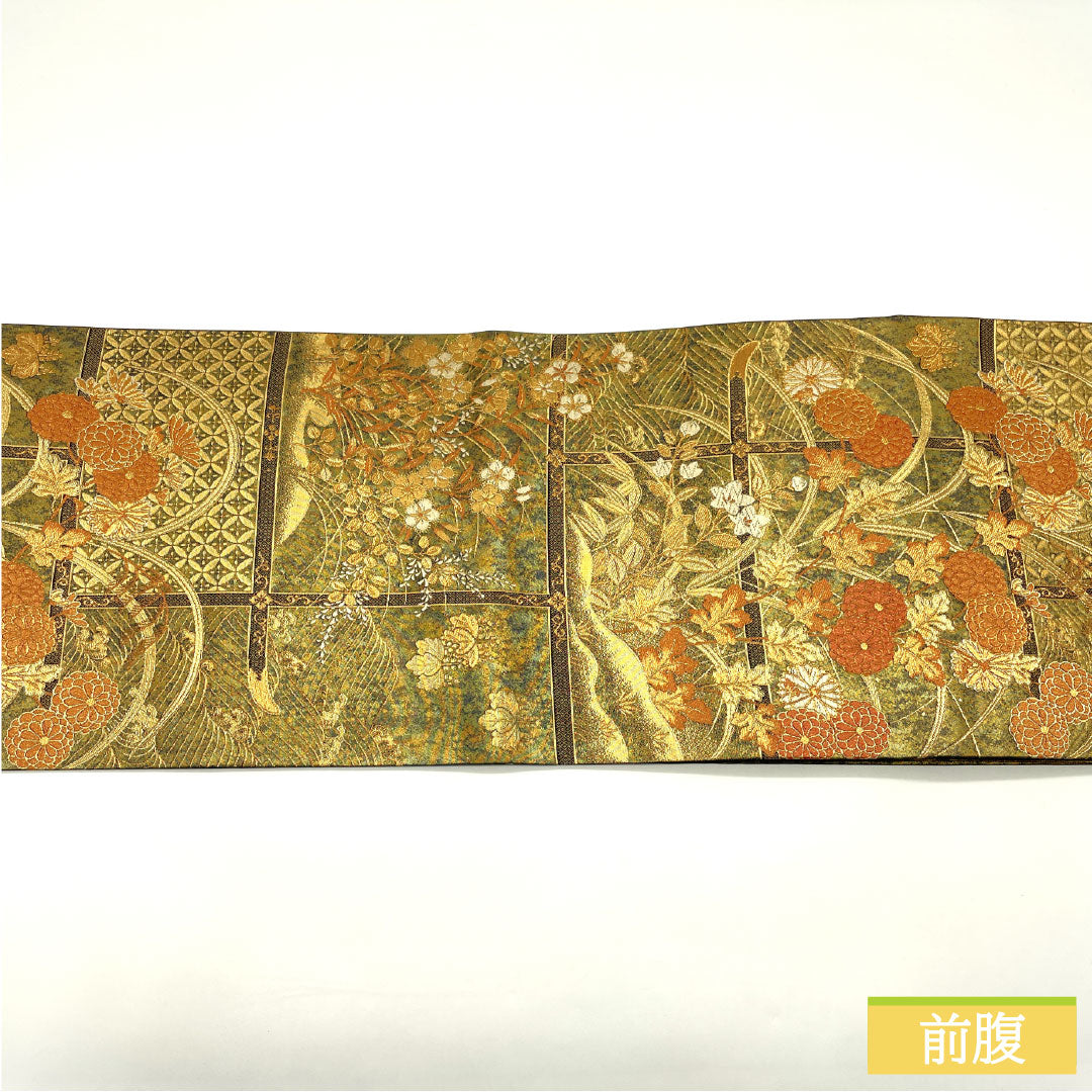 袋帯 正絹 Sランク 引箔 西陣織 吉祥文様   帯丈440cm 六通 フォーマル 金系 1123016782321