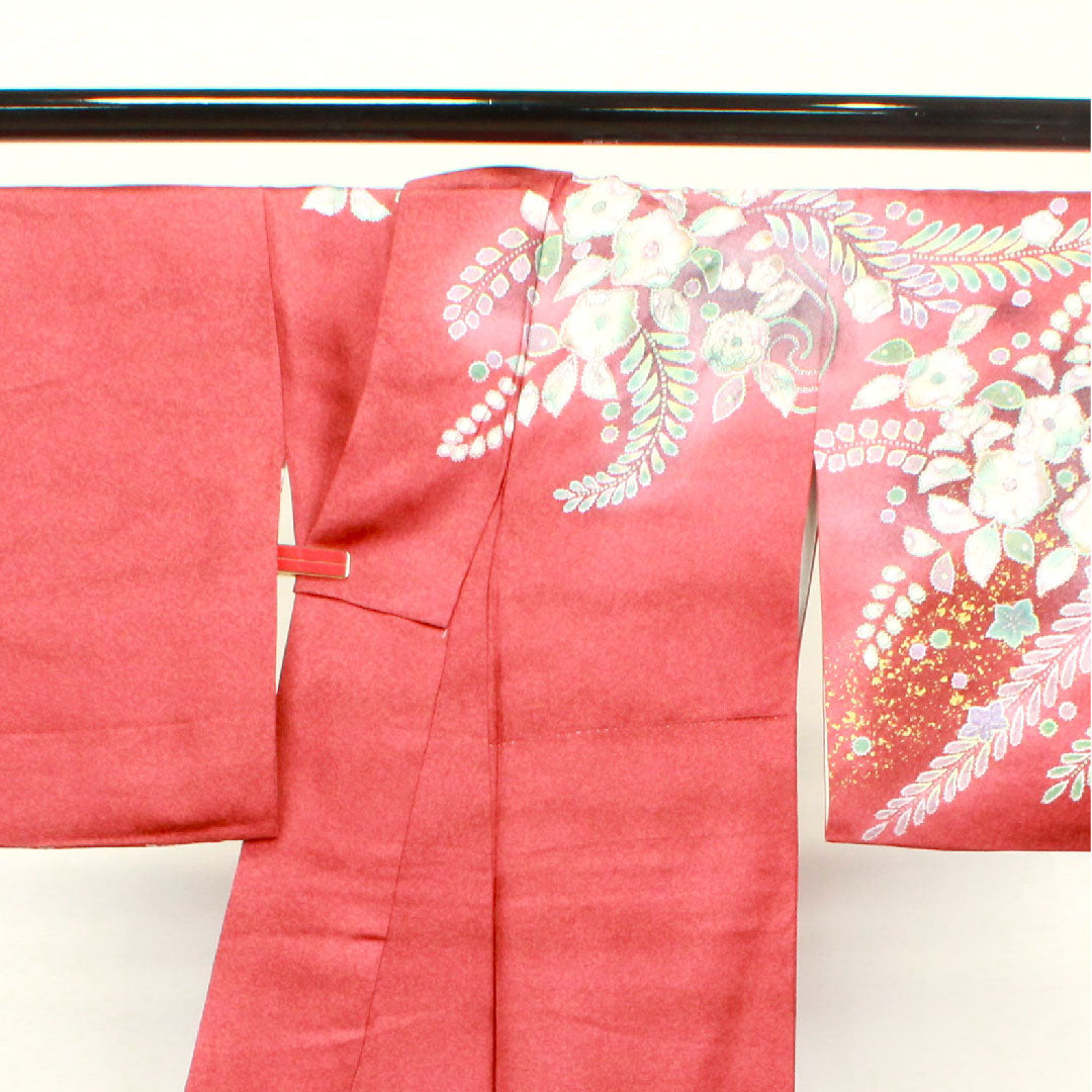 訪問着 袷 身丈157cm 裄丈62cm 紅樺色 京友禅 辻ヶ花 正絹 Sランク 赤系 1112002262312