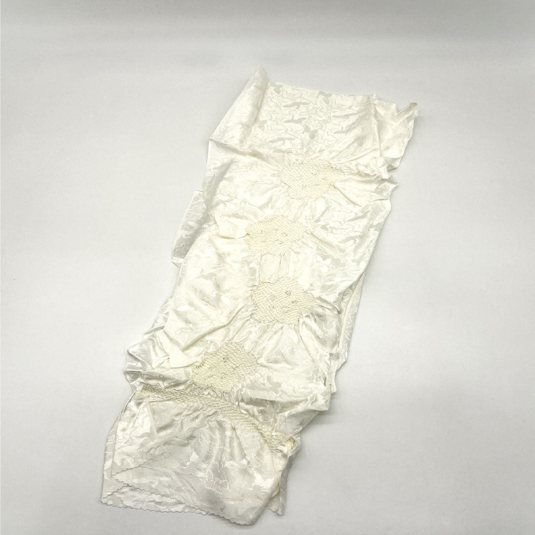 （新古品） 帯締め・帯揚げセット 正絹 Sランク 結婚式 披露宴 扇付き 長さ約152cm 幅約1.5cm 留袖用 白系 1141000052311