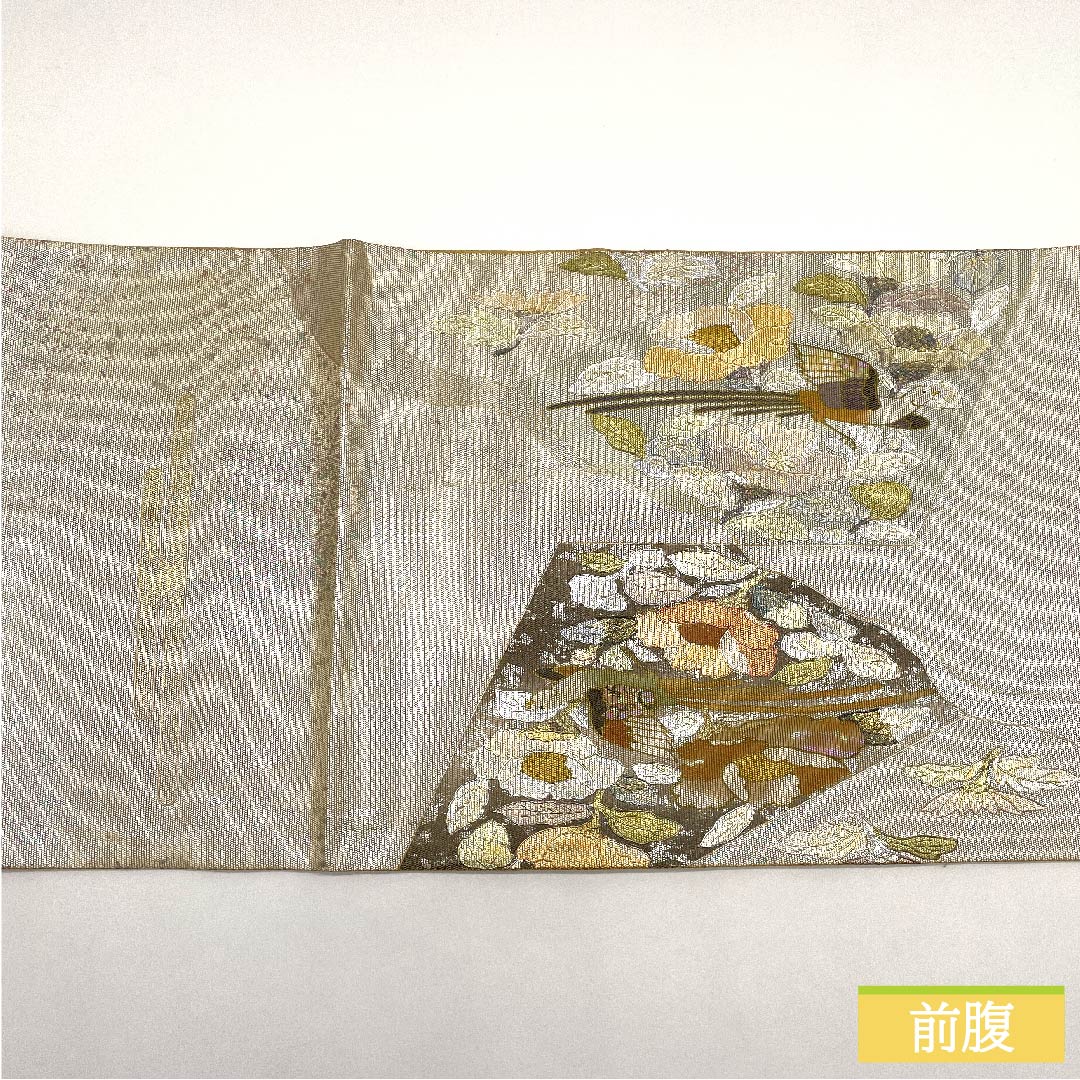 袋帯 正絹 牙黄色（げおういろ） 於利部寿名宝 慶匠金彩螺鈿 意匠箔金彩螺鈿 作家物 帯丈440cm Sランク 六通 フォーマル ベージュ系 1123011682325