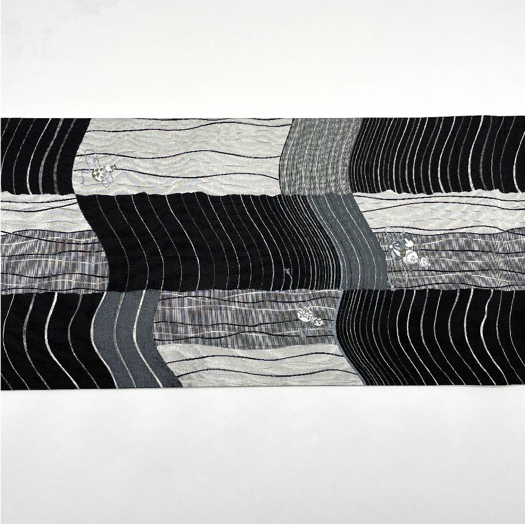 袋帯 変わり市松 瓢箪 モノトーン 帯丈438cm 正絹 Sランク 六通 カジュアル グラデーション系 1123008812399