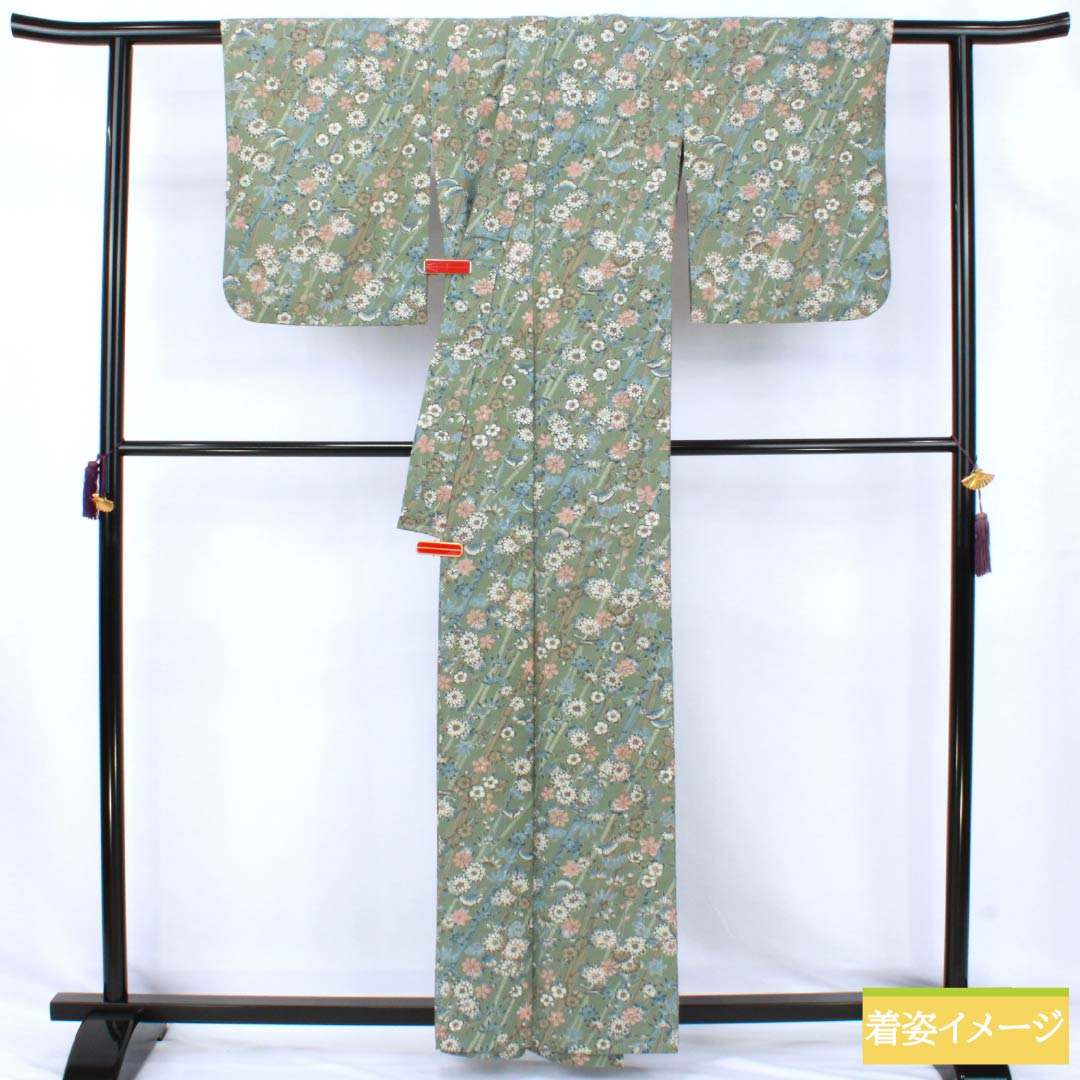 リサイクル着物】小紋 ポリエステル Sランク 身丈160cm 裄丈62cm 単衣