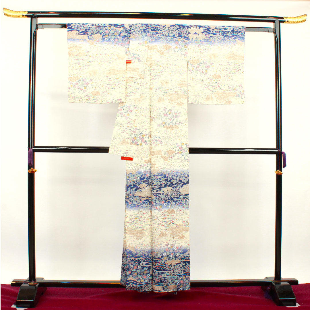 訪問着 正絹 袷 身丈158.5cm 裄丈65cm 乳白色 京友禅 茶屋辻 Sランク クリーム系 1112002972315