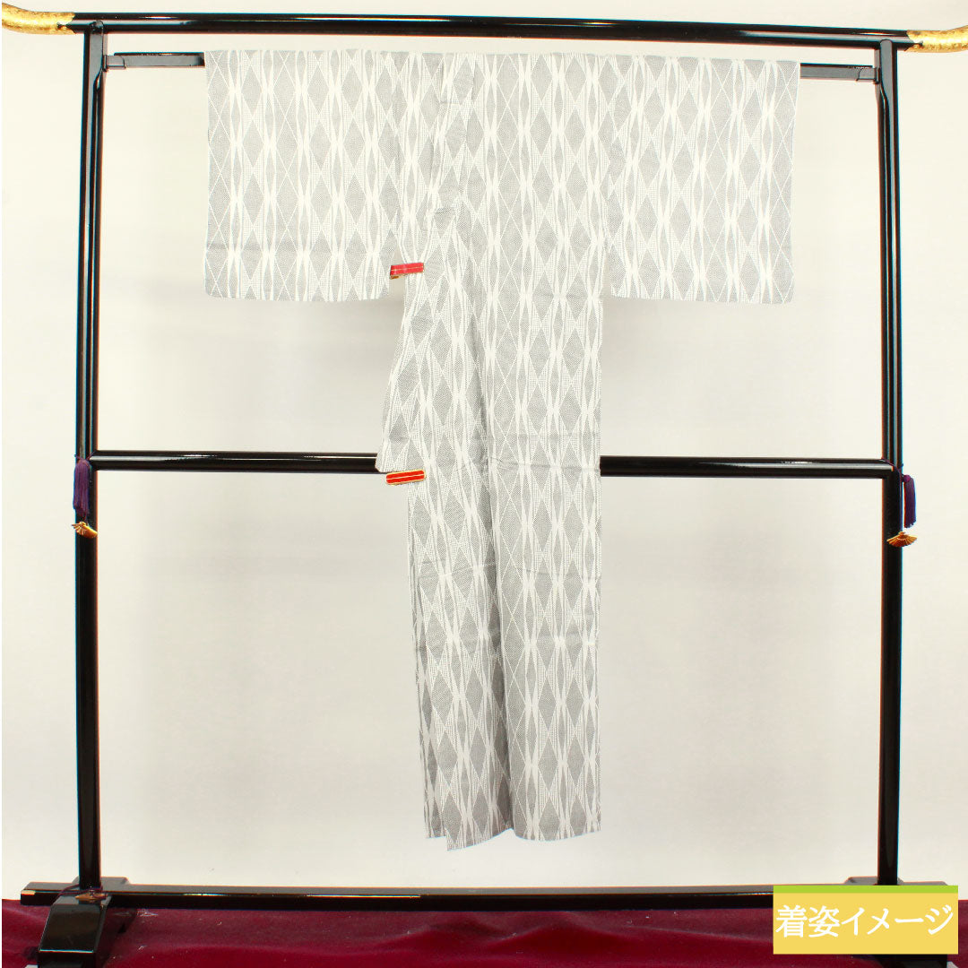 浴衣 木綿 身丈142.5cm 裄丈67cm Sランク 単衣 白系 男物 幾何学模様 1118004962411