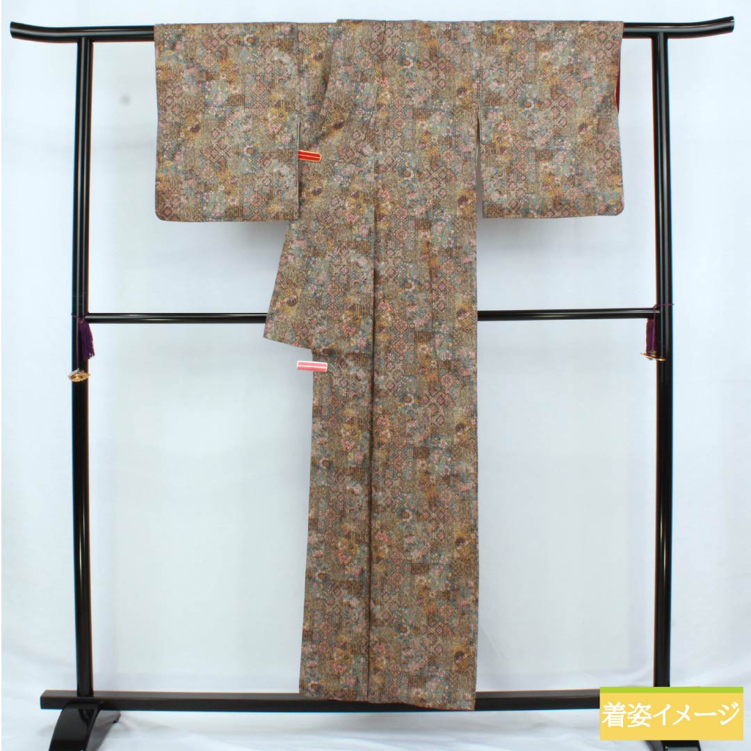 小紋 正絹 Aランク 身丈154.5cm 裄丈62.5cm 袷 更紗模様 グラデーション系 1115006333299