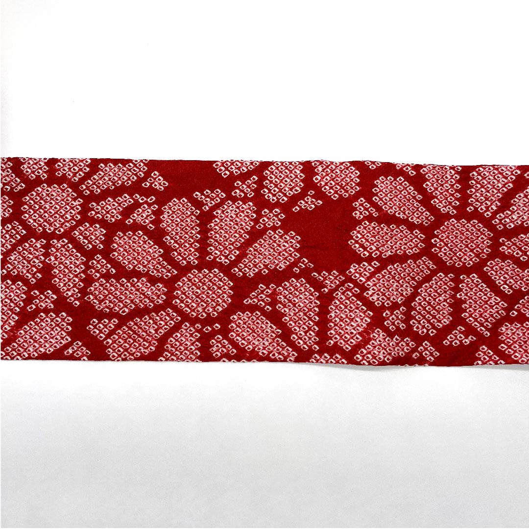 名古屋帯 紅赤色 絞り 小花模様 帯丈352cm 正絹 Sランク 六通 カジュアル 赤系 1124004872312  名古屋仕立て