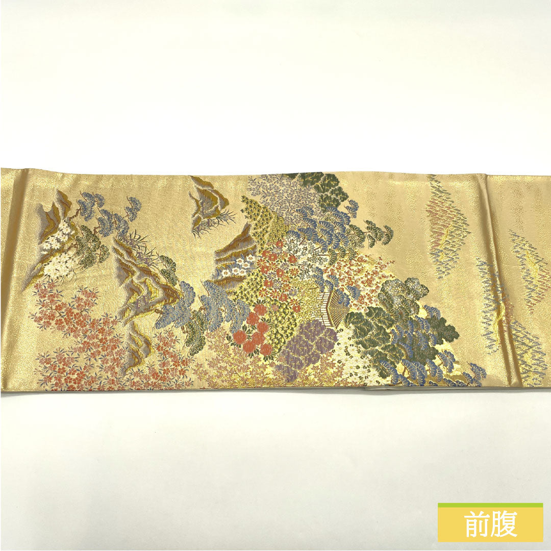 袋帯 正絹 Aランク 風景模様 西陣織 留袖用 帯丈436cm 六通 フォーマル 金系 1123016603321
