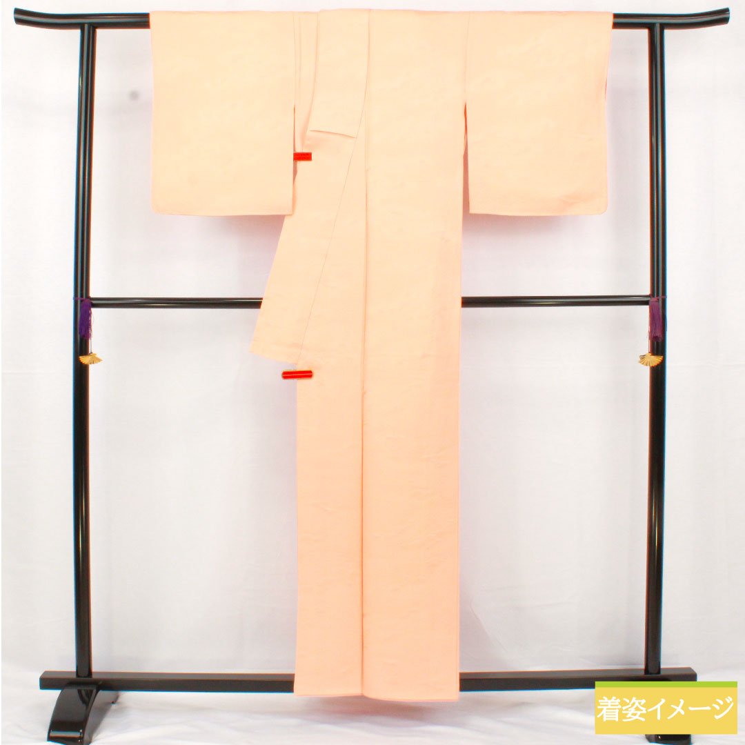 色無地 正絹 身丈157cm 裄丈65cm 綸子 一つ紋 下り藤 袷 Sランク ピンク系 1114001862313