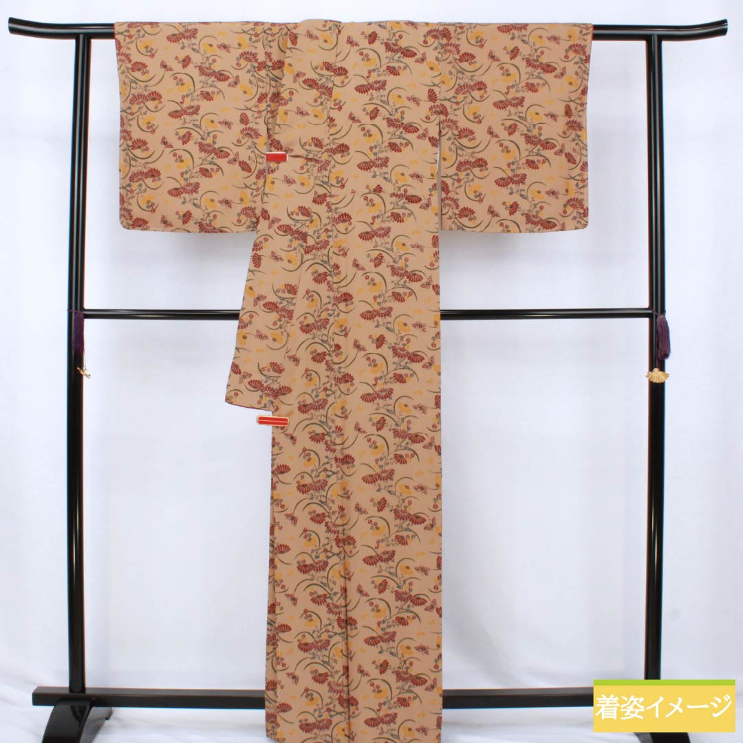 小紋 正絹 Aランク 身丈164cm 裄丈65.5cm 袷 丁子茶色（ちょうじちゃいろ） 型染 本草木染 昭三 作家物 ベージュ系 1115007553425