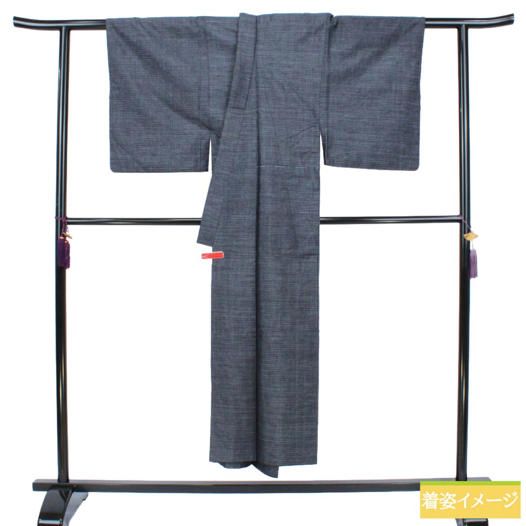 男物 正絹 Sランク 身丈147.5cm 裄丈65cm  大島紬 横双 袷 紺系 1119002152418