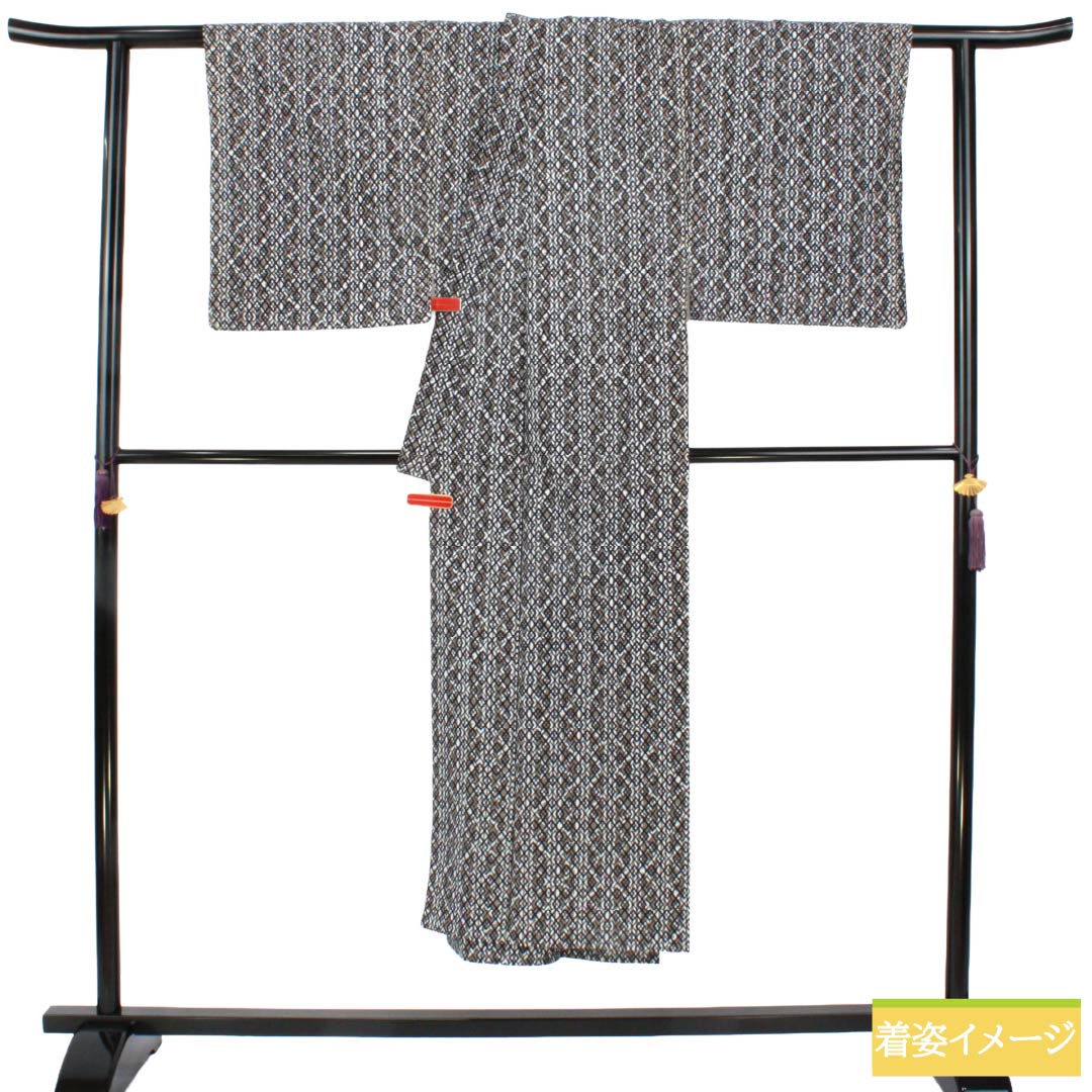 メンズ浴衣 木綿 Sランク 身丈143.5cm 裄丈67.5cm 柴色（ふしいろ） 幾何学模様 単衣 ベージュ系 1138001192425