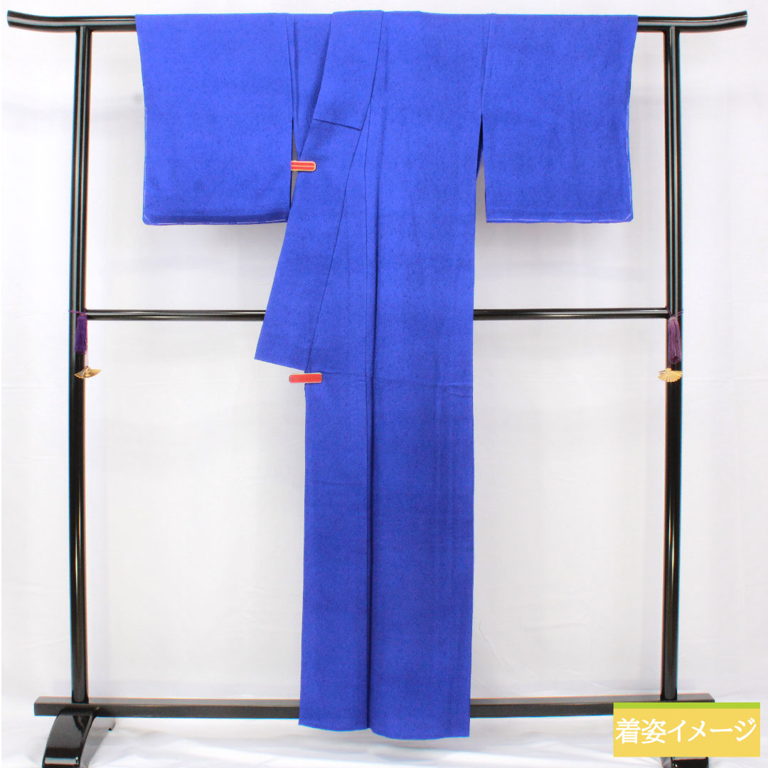 色無地 正絹 身丈160cm 裄丈65cm 桔梗色（ききょういろ） 一つ紋 五三桐 単衣 Sランク 紺系 1114001612418