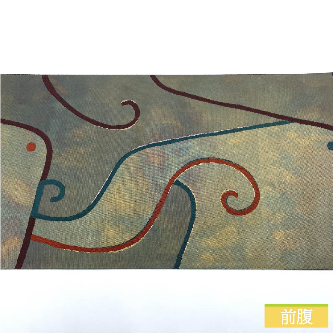 袋帯 正絹 千種鼠色（ちぐさねずいろ） 抽象模様 帯丈450cm Sランク 六通 カジュアル 緑系 1123012802419