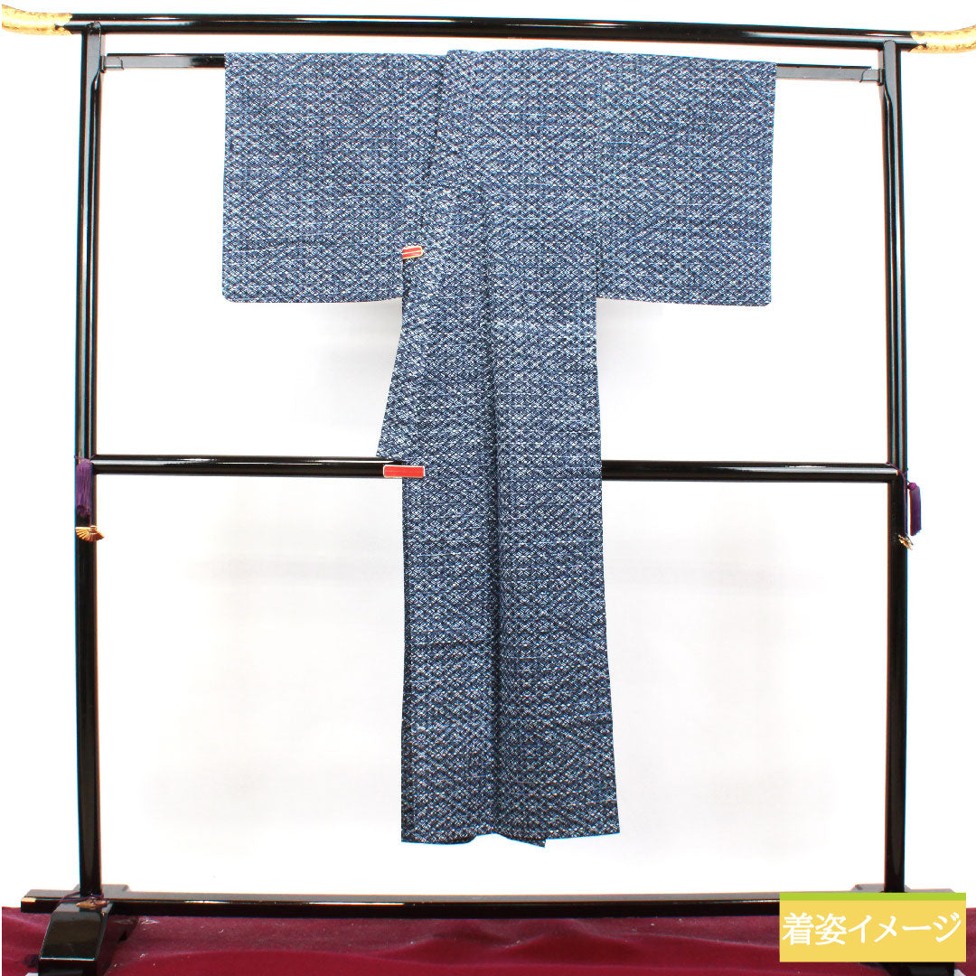 浴衣 木綿 身丈142.5cm 裄丈63cm Aランク 単衣 紺系 濃紺色（のうこんいろ） 男物 幾何学模様 1118004973418