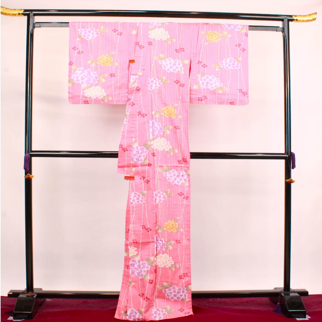 浴衣 長春色 紫陽花 木綿 Sランク 単衣 身丈167cm 裄丈66cm ピンク系 1118004212513