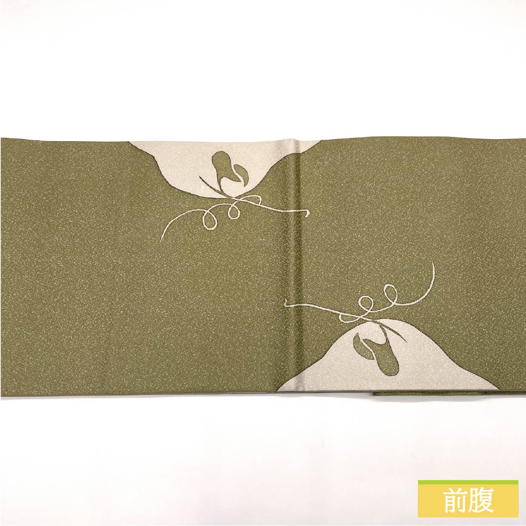 袋帯 正絹 丁子煤竹色（ちょうじすすたけいろ） ラメ 染帯 花模様 帯丈464cm Sランク ポイント柄 カジュアル ベージュ系 1123013082425