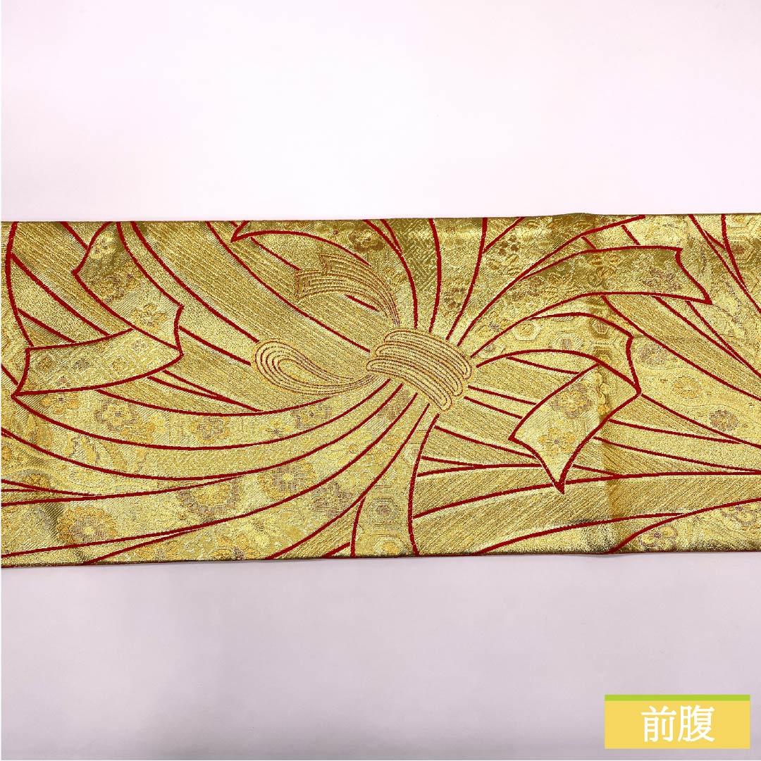 袋帯 正絹 振袖用 束ね熨斗 立涌 亀甲 帯丈436cm Sランク 全通 フォーマル 金系 1123013752321