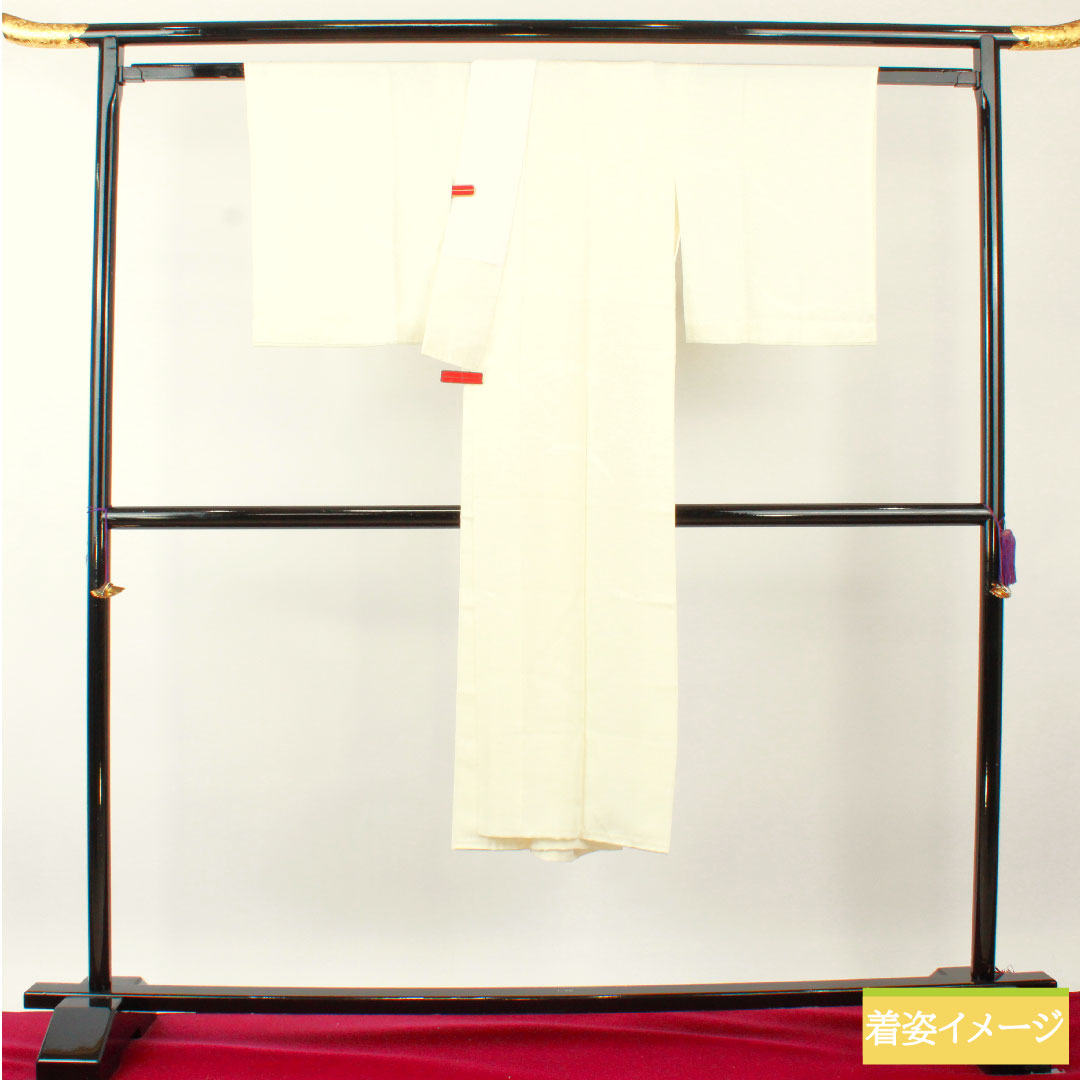 Nagajuban (long undergarment) made of pure silk, length 130cm, sleeve length 66cm, lined, dew grass, with basting thread, unused, S rank, white, 1129000672311