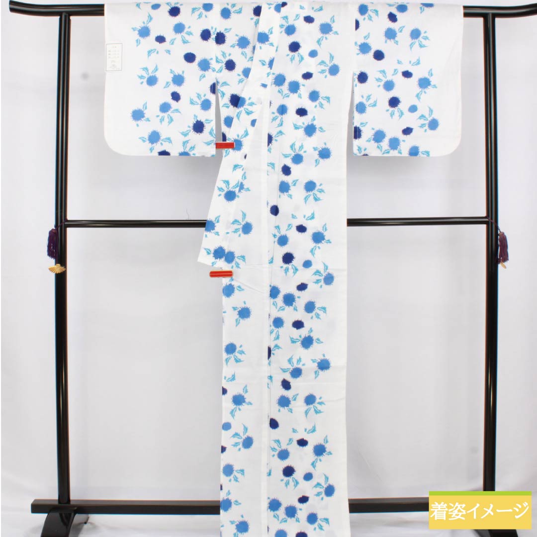 Cotton Yukata, Length 166cm, Sleeve Length 64cm, S Rank, Single Layer, White, Thistle Pattern, 1118006742511