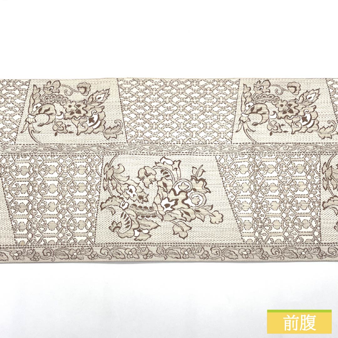 名古屋帯 正絹 Sランク 胡粉色（ごふんいろ） 博多織 抽象花 帯丈355cm 六通 カジュアル ベージュ系 1124009262325 松葉仕立て