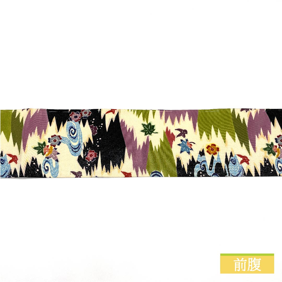 名古屋帯 生成り色（きなりいろ） 割付文様 観世流水 草花模様 帯丈340cm 正絹 Sランク 全通 カジュアル クリーム系 1124006502315 名古屋仕立て