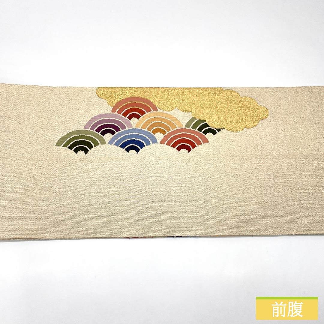 名古屋帯 正絹 Sランク 綴れ織 雲取り 青海波 帯丈430cm ポイント柄 セミフォーマル 金系 1124010522421 松葉仕立て