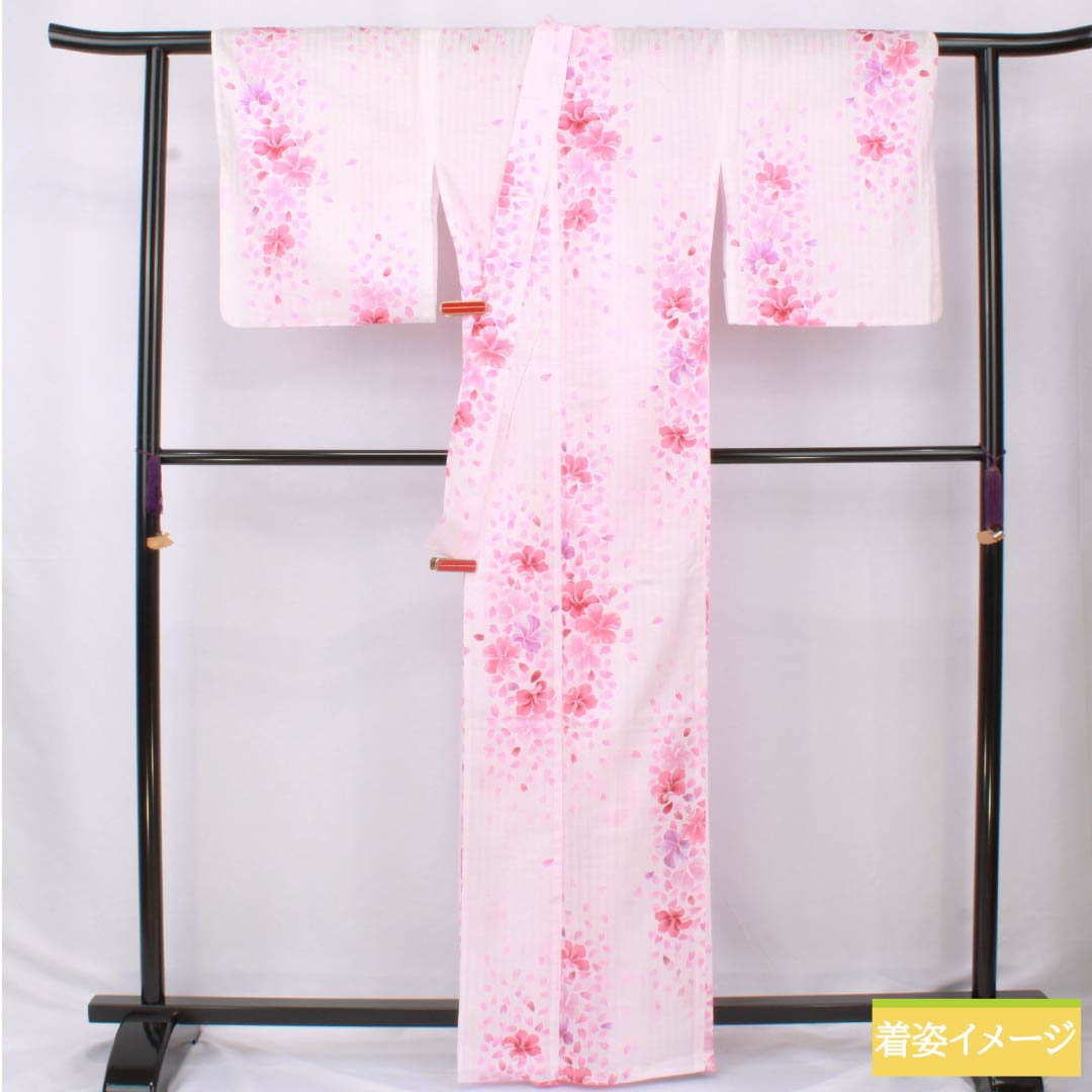 浴衣 木綿 身丈164cm 裄丈66cm Aランク 単衣 ピンク系 桜色（さくらいろ） 洋花 ラメ 1118006213413