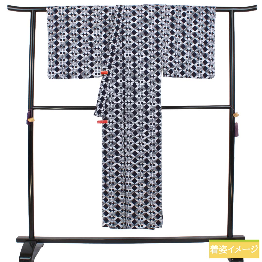 メンズ浴衣 木綿 Sランク 身丈145.5cm 裄丈68cm 濃紺色（のうこんいろ） 抽象模様 単衣 紺系 1138000762418