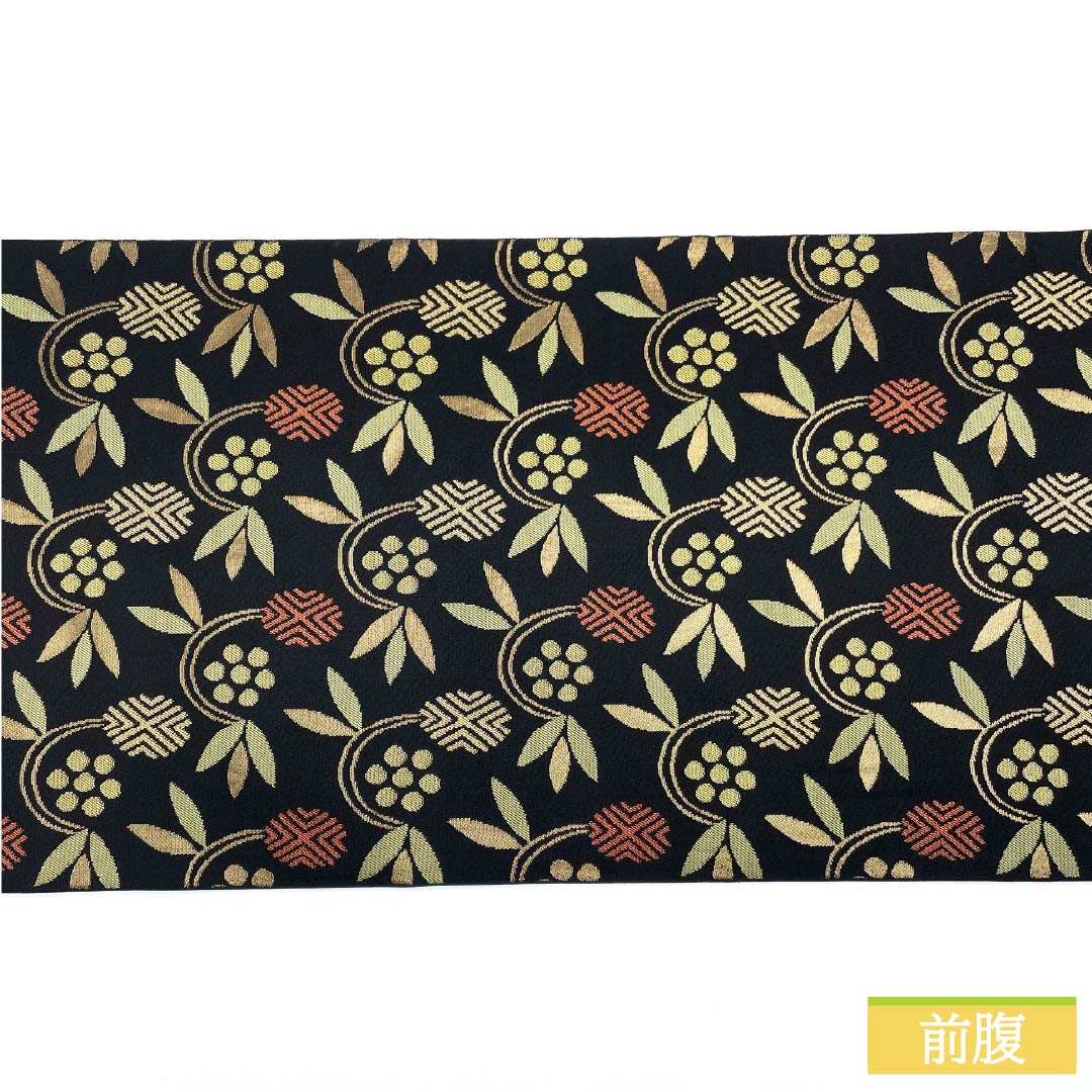 袋帯 正絹 天神からくさ 帯丈436cm Sランク 六通 カジュアル 黒系 1123012742310