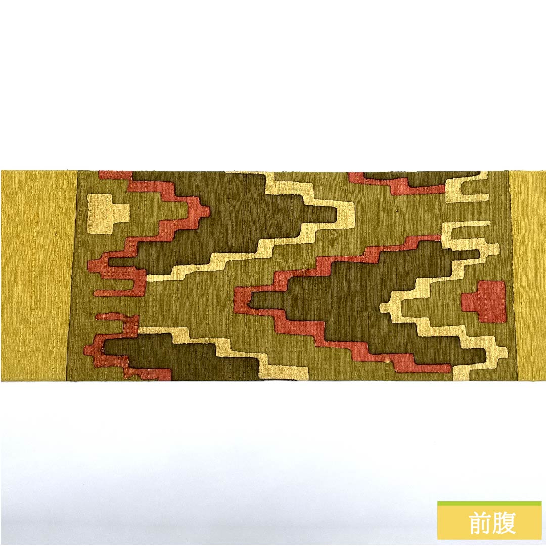 名古屋帯 金色 抽象模様 紬地 帯丈358cm 正絹 Sランク ポイント柄 カジュアル 黄系 1124005502323  名古屋仕立て