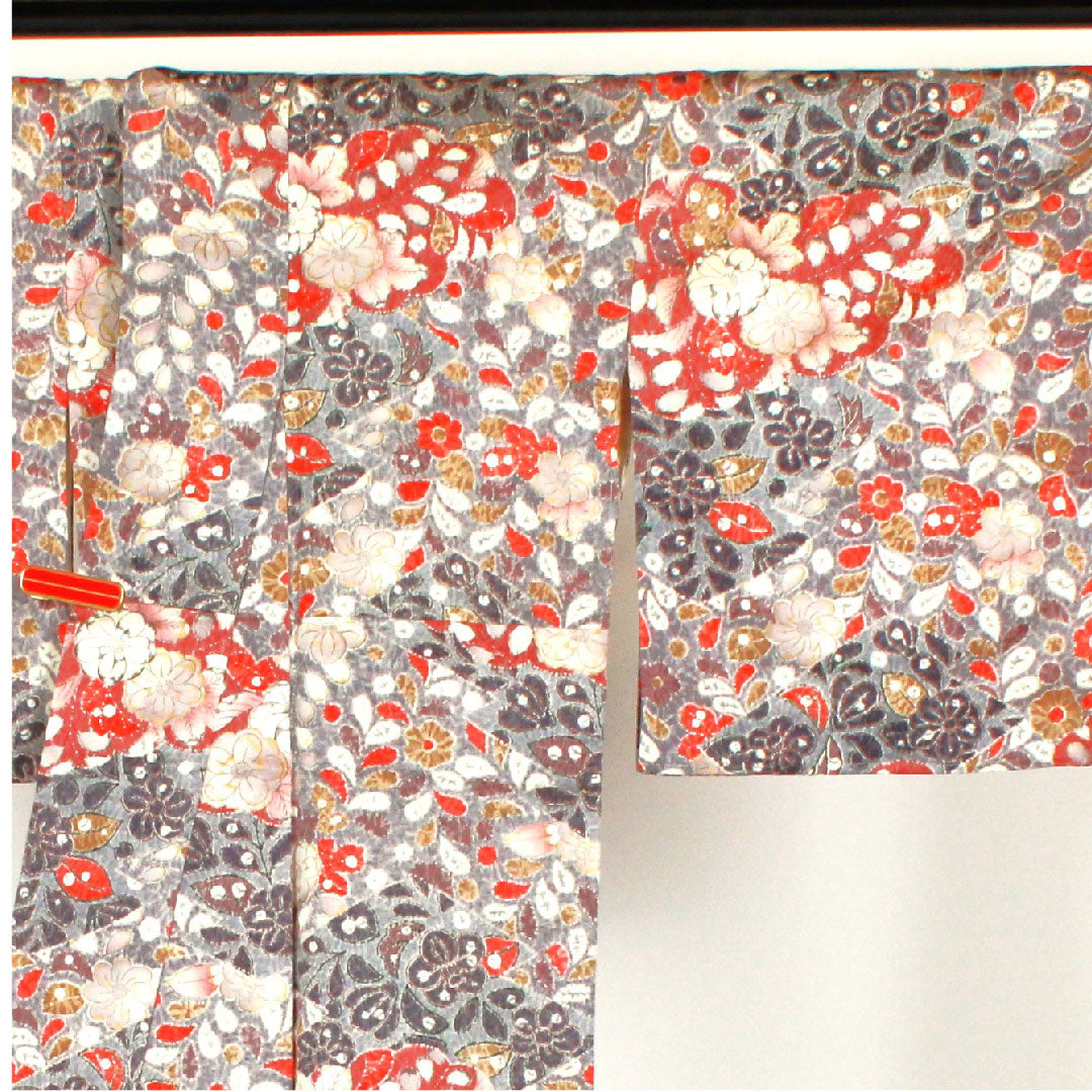 小紋 身丈160cm 裄丈66cm 袷  辻ヶ花 正絹 Sランク グレー系 1115000592322