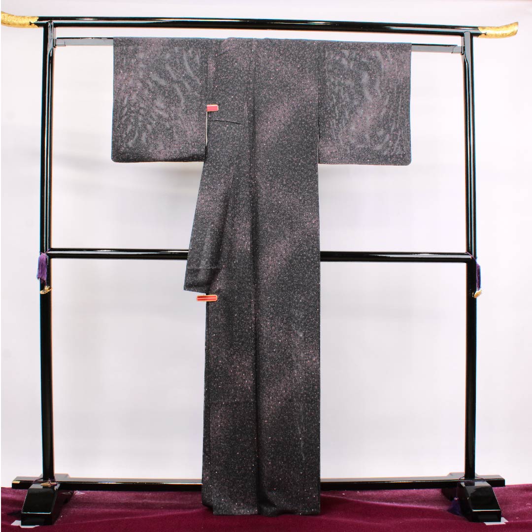 夏物 正絹 小紋 身丈163.5cm 裄丈65cm 黒色 水玉 絽 Aランク 黒系 1132000113410