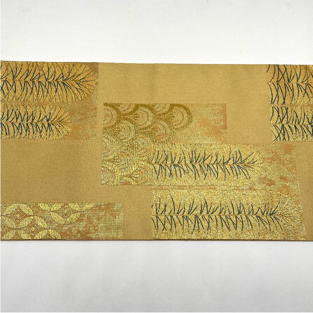 袋帯 金色 松葉 青海波 七宝 帯丈458cm 正絹 Aランク 六通 フォーマル 金系 1123005923421
