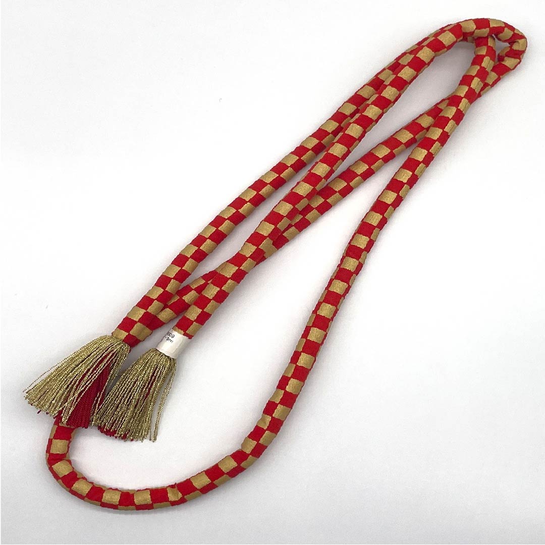 （新古品）帯締め  NEWランク  赤紅色（あかべにいろ） 金色（きんいろ） 振袖用 丸ぐけ 長さ約174.5cm 幅約1.5cm フォーマル 赤系 1135004161412