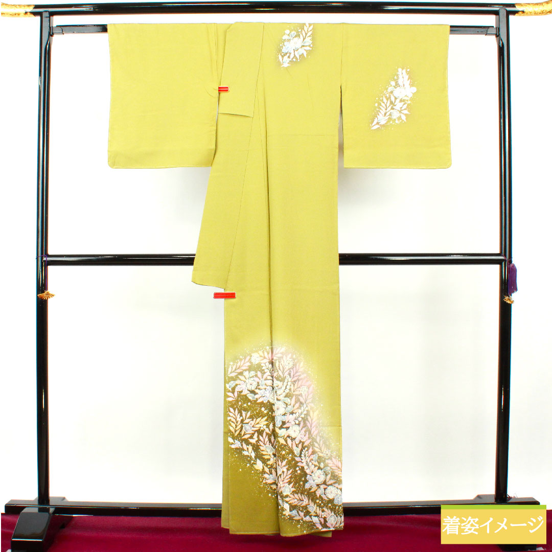 訪問着 正絹 袷 身丈161cm 裄丈68cm 若苗色（わかなえいろ） 京友禅 辻ヶ花 桐屋翠山工房謹製 しつけ糸付き 未使用品 Sランク 緑系 1112004482419