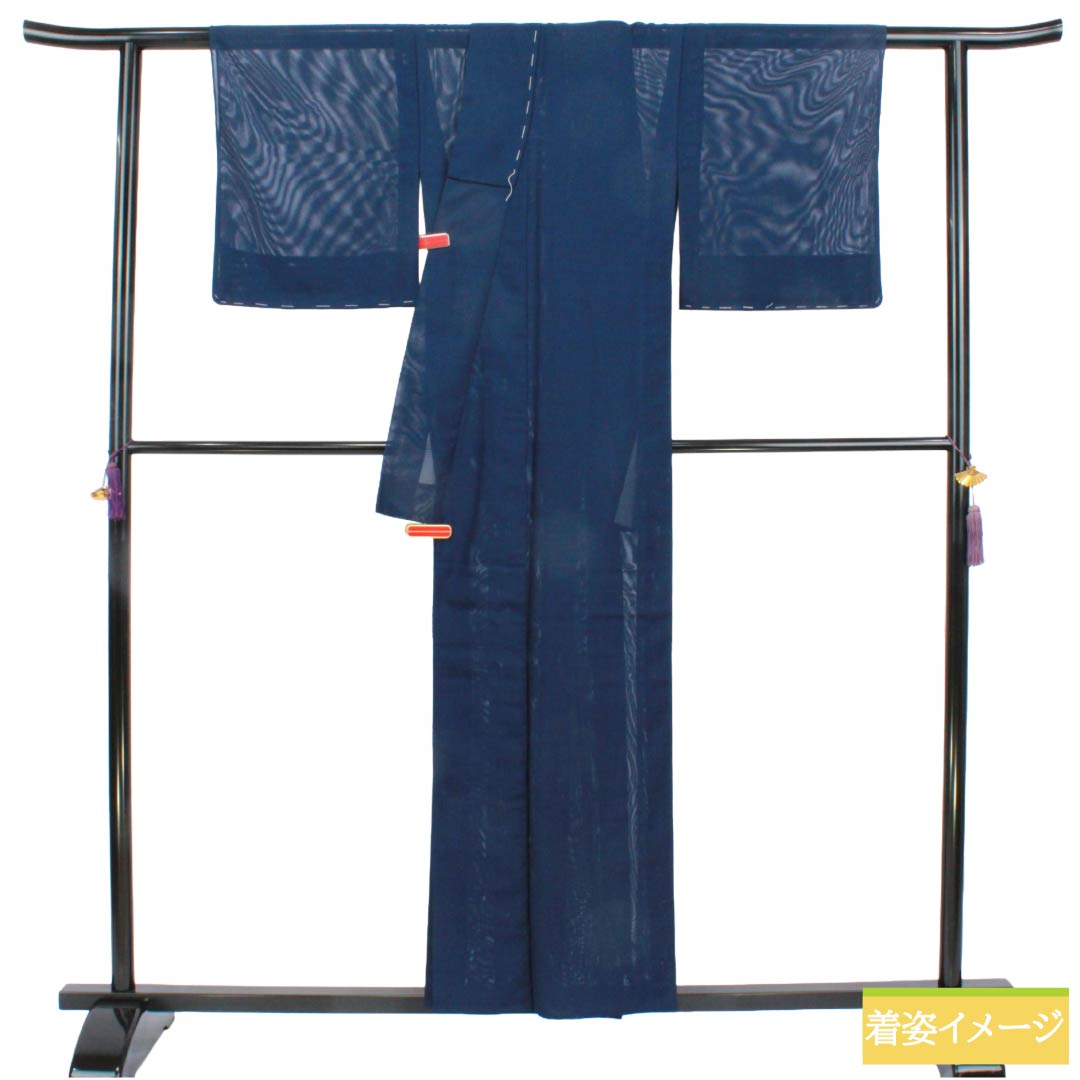 夏物 ポリエステル 色無地 Sランク 身丈155.5cm 裄丈64.5cm 鉄葡萄色（てつぶどういろ） 洗える着物 素無地 絽 紺系 1132005722318