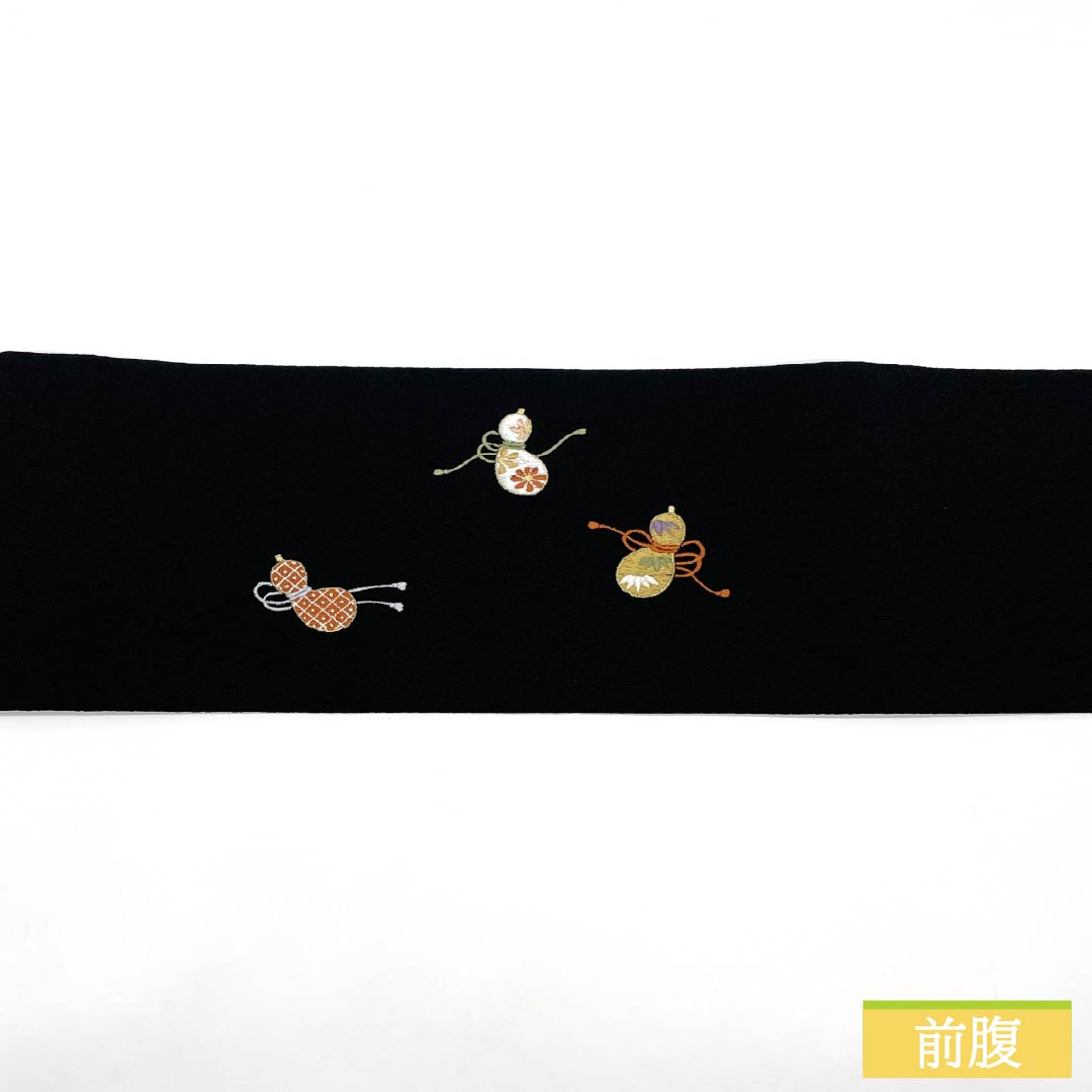 名古屋帯 ポリエステル Sランク 瓢箪 帯丈371cm ポイント柄 セミフォーマル 黒系 1124010822310 名古屋仕立て