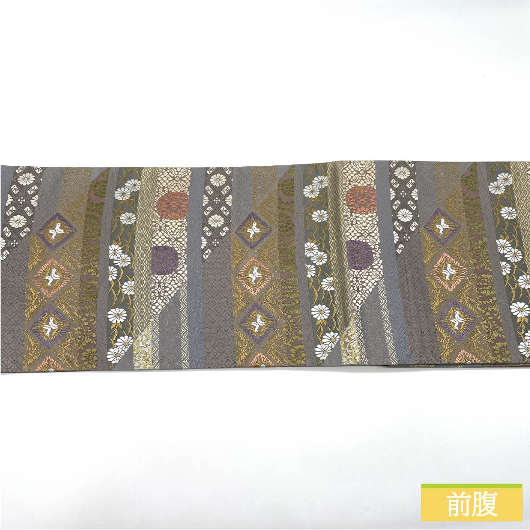 袋帯 正絹 Aランク 麗粋唐織 唐織 古典柄 横段調 向かい鶴 帯丈448cm 六通 セミフォーマル グラデーション系 1123016023399