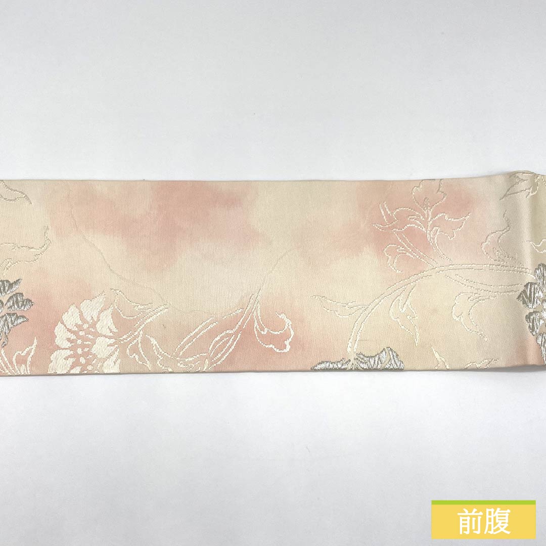 名古屋帯 正絹 Sランク 白練色（しろねりいろ） 洋花 帯丈353cm 六通 セミフォーマル 白系 1124009532311 名古屋仕立て
