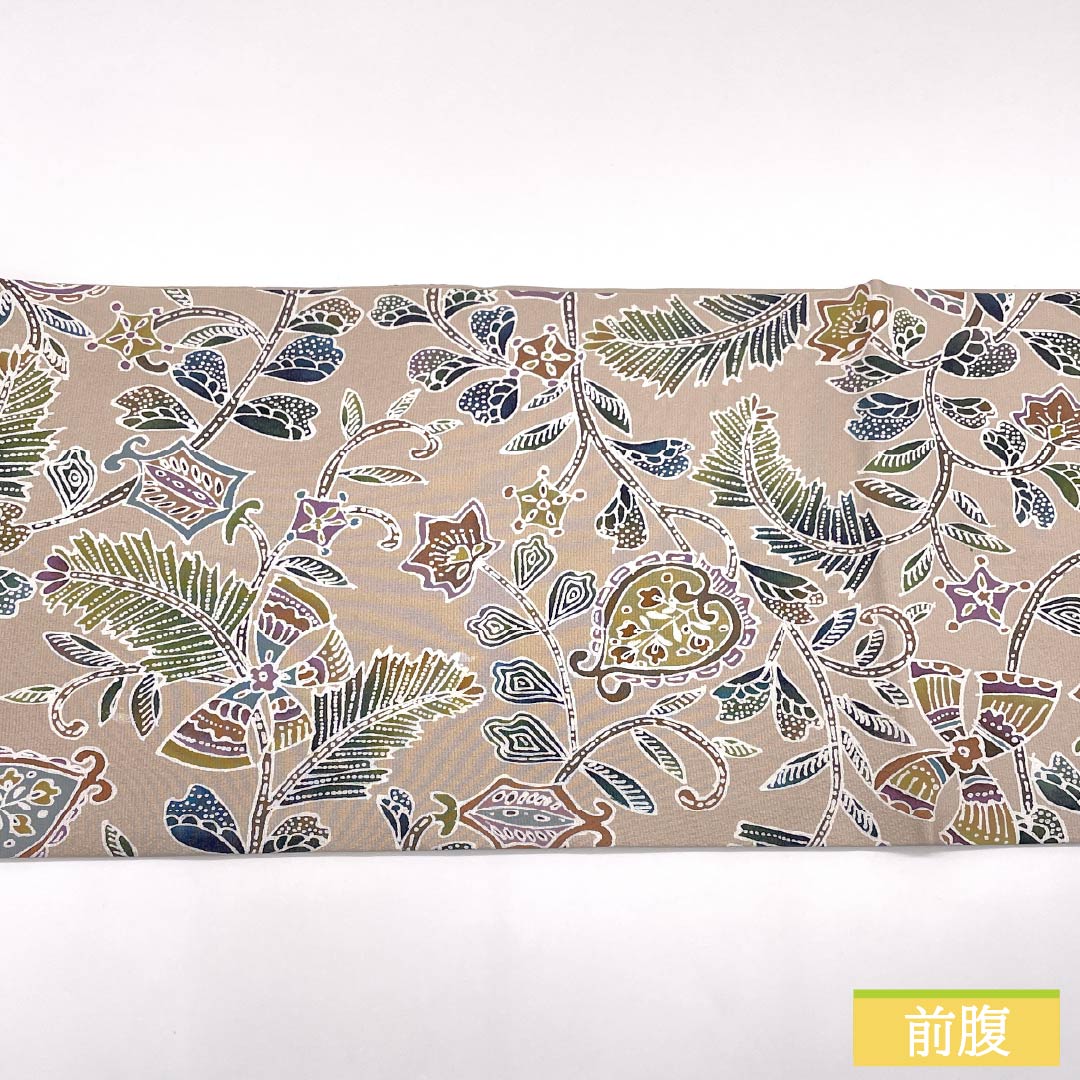 名古屋帯 正絹 Aランク 翁茶色（おきなちゃいろ） 型染 更紗文様 帯丈376cm ポイント柄 カジュアル ピンク系 1124010453313 開き仕立て